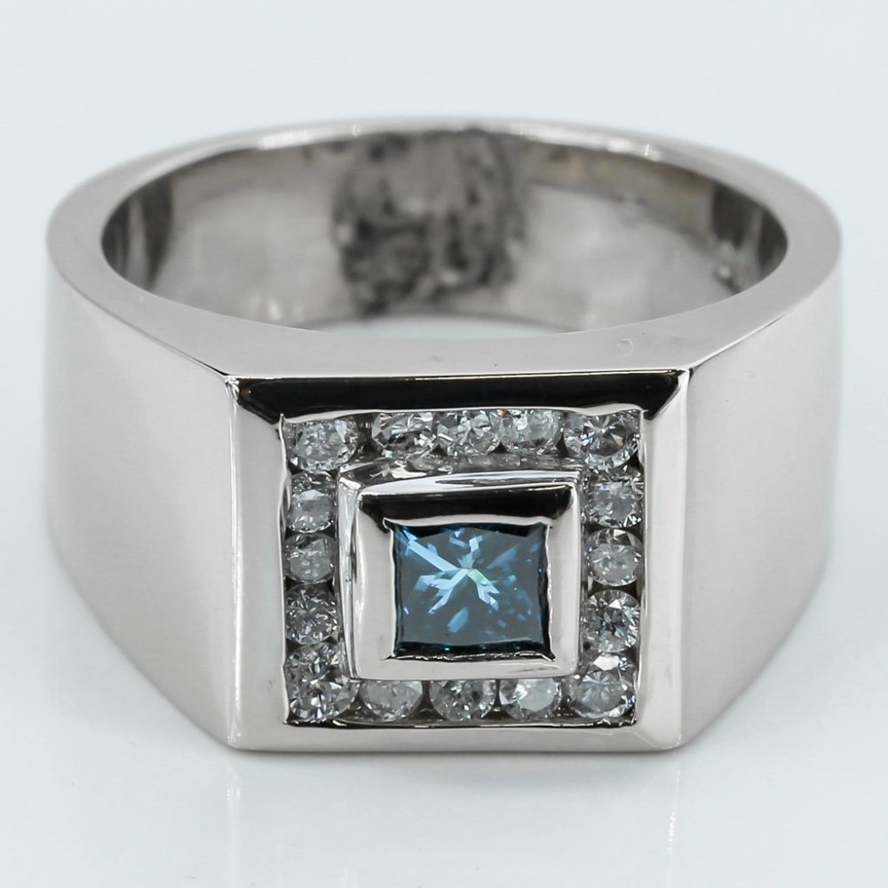 18k White Gold Blue Princess-cut Diamond Cocktail Anniversary Ring